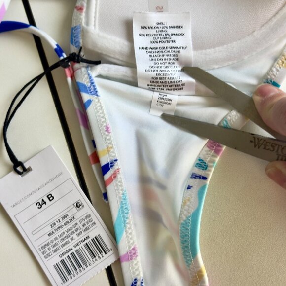 Shade & Shore Multicolor Shoulder Tie Underwire Bralette Bikini Top Size 34B NEW - Picture 7 of 12